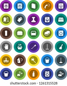 White Solid Icon Set- broom vector, vacuum cleaner, mop, bucket, sponge, car fetlock, steaming, washer, washing powder, cleaning agent, rubber glove