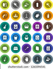 White Solid Icon Set- broom vector, vacuum cleaner, mop, bucket, sponge, car fetlock, steaming, washer, washing powder, cleaning agent, rubber glove
