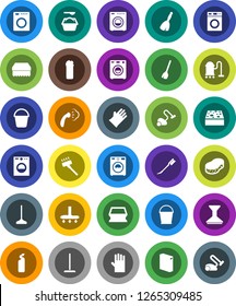 White Solid Icon Set- broom vector, vacuum cleaner, mop, bucket, sponge, car fetlock, steaming, washer, washing powder, cleaning agent, rubber glove