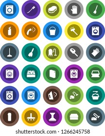 White Solid Icon Set- broom vector, vacuum cleaner, mop, bucket, sponge, car fetlock, steaming, washer, washing powder, cleaning agent, rubber glove