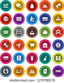 White Solid Icon Set- broom vector, vacuum cleaner, water drop, closet, cake, student, medal, world, bank, dollar coin, cart, cash, swimsuite, calendar, route, shelving, microphone, satellitie, mall