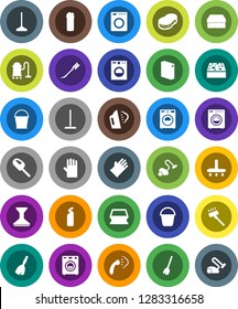 White Solid Icon Set- broom vector, vacuum cleaner, mop, bucket, sponge, car fetlock, steaming, washer, washing powder, cleaning agent, rubber glove