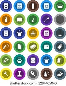White Solid Icon Set- broom vector, vacuum cleaner, mop, bucket, sponge, car fetlock, steaming, washer, washing powder, cleaning agent, rubber glove
