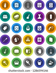White Solid Icon Set- broom vector, vacuum cleaner, mop, bucket, sponge, car fetlock, steaming, washer, washing powder, cleaning agent, rubber glove