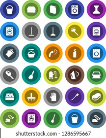 White Solid Icon Set- broom vector, vacuum cleaner, mop, bucket, sponge, car fetlock, steaming, washer, washing powder, cleaning agent, rubber glove