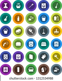 White Solid Icon Set- broom vector, vacuum cleaner, mop, bucket, sponge, car fetlock, steaming, washer, washing powder, cleaning agent, rubber glove