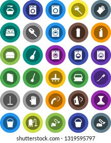 White Solid Icon Set- broom vector, vacuum cleaner, mop, bucket, sponge, car fetlock, steaming, washer, washing powder, cleaning agent, rubber glove