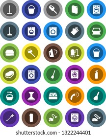 White Solid Icon Set- broom vector, vacuum cleaner, mop, bucket, sponge, car fetlock, steaming, washer, washing powder, cleaning agent, rubber glove