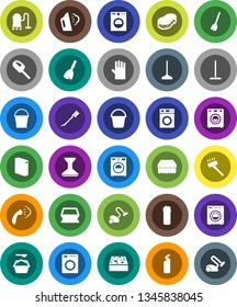 White Solid Icon Set- broom vector, vacuum cleaner, mop, bucket, sponge, car fetlock, steaming, washer, washing powder, cleaning agent, rubber glove