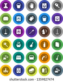 White Solid Icon Set- broom vector, vacuum cleaner, mop, bucket, sponge, car fetlock, steaming, washer, washing powder, cleaning agent, rubber glove