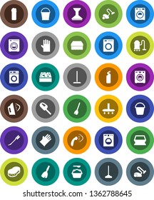 White Solid Icon Set- broom vector, vacuum cleaner, mop, bucket, sponge, car fetlock, steaming, washer, washing powder, cleaning agent, rubber glove