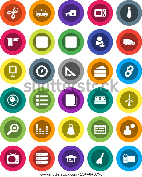 White Solid Icon Set- broom vector, towel, drying\
clothes, cake, corner ruler, schedule, compass, presentation, tie,\
car, cargo search, newspaper, equalizer, speaking man, forward\
button, rec, ovule