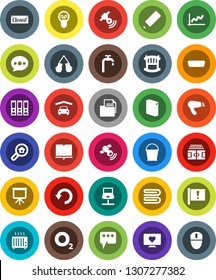 White Solid Icon Set- bucket vector, towel, washing powder, book, pencil, presentation, graph, binder, stadium, boxing glove, heart monitor, oxygen, attention, document, satellitie, hdmi, message