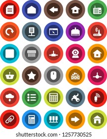 White Solid Icon Set- calculator vector, document, satellite, favorites, mail, pause button, connect, server, browser, firewall, hub, usb modem, router, lan connector, arrow, redo, cloud upload