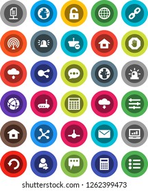 White Solid Icon Set- calculator vector, world, laptop graph, earth, antenna, social media, connect, connection, network, equalizer, router, message, undo, cloud upload, download, chain, globe, stop