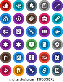White Solid Icon Set- car fetlock vector, window cleaning, washer, shining, blender, exchange, dollar growth, monitor, route, ambulance star, gender sign, pills blister, chromosomes, chain, pond