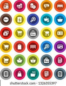 White Solid Icon Set- cart vector, credit card, coin stack, receipt, estate document, search, new, shopping bag, buy, barcode, reader, basket, list