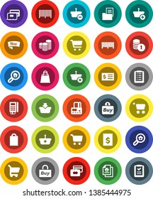 White Solid Icon Set- cart vector, credit card, coin stack, receipt, estate document, search, new, shopping bag, buy, barcode, reader, basket, list