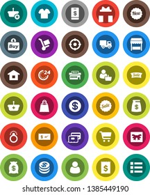White Solid Icon Set- cart vector, receipt, gift, credit card, dollar coin, money bag, sale, new, 24 hour, shopping, market, mall, customer, target, buy, basket, home, trolley, delivery, check, menu