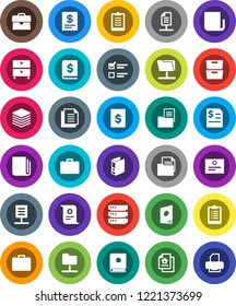 White Solid Icon Set- case vector, certificate, archive, exam, annual report, binder, clipboard, receipt, document, newspaper, network folder, big data, estate, catalog, printer