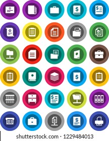 White Solid Icon Set- case vector, clipboard, certificate, document, archive, exam, annual report, binder, receipt, newspaper, network folder, big data, estate, catalog, printer