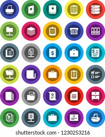 White Solid Icon Set- case vector, clipboard, certificate, document, archive, exam, binder, receipt, newspaper, network folder, big data, estate, catalog, printer