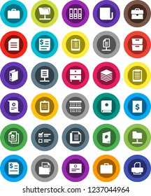 White Solid Icon Set- case vector, clipboard, certificate, document, archive, exam, annual report, binder, receipt, newspaper, network folder, big data, estate, catalog, printer