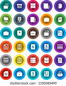 White Solid Icon Set- case vector, clipboard, certificate, document, archive, exam, annual report, binder, receipt, newspaper, network folder, big data, estate, catalog, printer