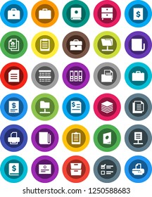 White Solid Icon Set- case vector, clipboard, certificate, document, archive, exam, annual report, binder, receipt, newspaper, network folder, big data, estate, catalog, printer