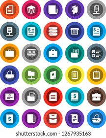 White Solid Icon Set- case vector, clipboard, certificate, document, archive, exam, annual report, binder, receipt, newspaper, network folder, big data, estate, catalog, printer