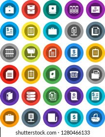 White Solid Icon Set- case vector, clipboard, certificate, document, archive, exam, annual report, binder, receipt, newspaper, network folder, big data, estate, catalog, printer