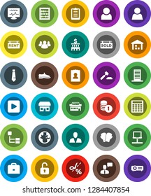 White Solid Icon Set- case vector, abacus, world, coin stack, auction, bank building, calculator, personal information, tie, clipboard, snickers, boxing glove, warehouse, speaking man, group, user