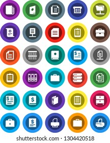White Solid Icon Set- case vector, clipboard, certificate, document, archive, exam, annual report, binder, receipt, newspaper, network folder, big data, estate, catalog, printer