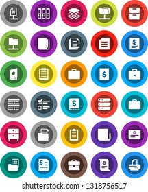 White Solid Icon Set- case vector, clipboard, certificate, document, archive, exam, annual report, binder, receipt, newspaper, network folder, big data, estate, catalog, printer