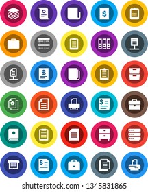 White Solid Icon Set- case vector, clipboard, certificate, document, archive, exam, annual report, binder, receipt, newspaper, big data, network, estate, catalog, printer