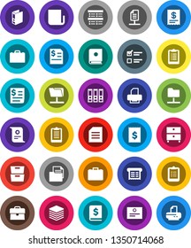 White Solid Icon Set- case vector, clipboard, certificate, document, archive, exam, annual report, binder, receipt, newspaper, network folder, big data, catalog, printer