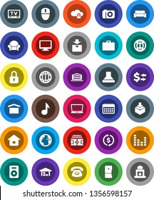 White Solid Icon Set- case vector, music, world, exchange, stadium, calendar, earth, dry cargo, package, equalizer, tv, monitor, speaker, cloud lock, globe, barn, office building, phone, home, hood