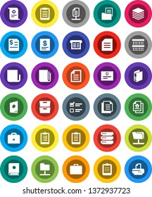 White Solid Icon Set- case vector, clipboard, certificate, document, archive, exam, annual report, binder, newspaper, network folder, big data, estate, receipt, catalog, printer