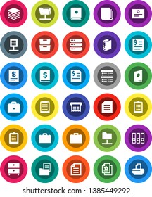 White Solid Icon Set- case vector, clipboard, certificate, document, archive, exam, annual report, binder, receipt, newspaper, network folder, big data, estate, catalog, printer