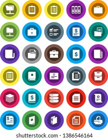 White Solid Icon Set- case vector, clipboard, certificate, document, archive, exam, annual report, binder, receipt, newspaper, network folder, big data, estate, catalog, printer