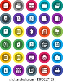 White Solid Icon Set- case vector, clipboard, certificate, document, archive, exam, annual report, binder, receipt, newspaper, network folder, big data, estate, catalog, printer