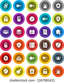 White Solid Icon Set- certificate vector, personal information, dollar shield, protected, link, big data, server, firewall, unlock, key, siren, lock, smart home, protect, password