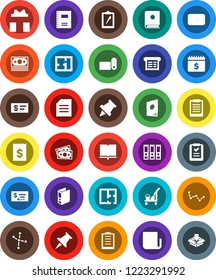 White Solid Icon Set- cleaner trolley vector, book, copybook, clipboard, paper pin, document, constellation, check, receipt, binder, dollar calendar, fitness mat, money, newspaper, thumbtack, mail