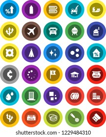 White Solid Icon Set- cleaner trolley vector, towel, shining, plates, skimmer, hand mill, bbq, school bus, percent growth, dollar flag, any currency, cent sign, water bottle, hoop, plane, ship, barn