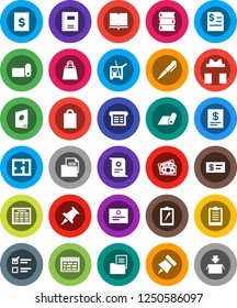 White Solid Icon Set- cleaner trolley vector, book, copybook, pen, schedule, paper pin, certificate, exam, annual report, clipboard, fitness mat, money, receipt, document, thumbtack, plan, estate
