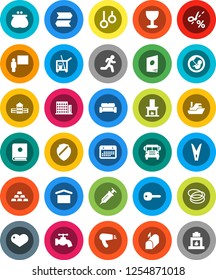 White Solid Icon Set- cleaner trolley vector, clothespin, water tap, school building, blackboard, bus, gold ingot, hoop, gymnast rings, run, ship, calendar, glass, dry cargo, heart, pregnancy, key