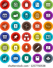 White Solid Icon Set- cleaner trolley vector, toilet paper, copybook, pen, schedule, clipboard, certificate, constellation, cash, check, annual report, receipt, dollar calendar, fitness mat, money