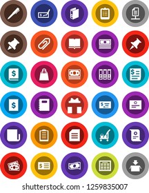 White Solid Icon Set- cleaner trolley vector, book, copybook, pen, schedule, clipboard, paper pin, certificate, document, cash, check, annual report, receipt, binder, money, newspaper, thumbtack