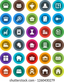 White Solid Icon Set- cleaner trolley vector, sponge, car fetlock, window cleaning, iron, shining, sink, woman, microwave oven, university, dry cargo, warehouse, home, key, house, plan, rooms, hood