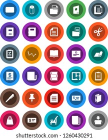 White Solid Icon Set- cleaner trolley vector, toilet paper, book, copybook, pen, certificate, document, constellation, check, binder, fitness mat, clipboard, newspaper, thumbtack, mail, plan, estate
